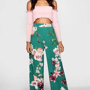 boohoo Chic Floral Wide-Leg Pants Size 4 Colorful Breezy Boho Core